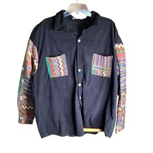 Hoooyi Aztec Cowboy Western Corduroy Button Down